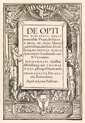 Strona tytułowa z 1518 Bazylei, trzeciego wydania „Utopii” Sir Thomasa More