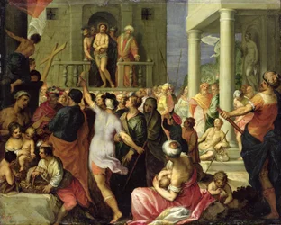 Ecce Homo. Piłat pokazuje tłum Jezusa chłostanego (olej na miedzi)