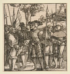 Kapitan rozmawiający z pięcioma żołnierzami