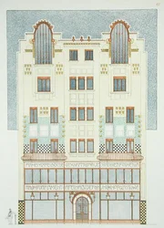 Projekt pięciopiętrowego budynku, początek XX wieku, z „Documents Architecture Moderne” (kolor lito)