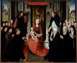 Dziewica i dziecko pomiędzy św. Jakubem a św. Dominiką przedstawiającą darczyńców lub dziewica Jacques Floreins. Obraz Hansa Memlinga (1435-1494) (ec.flam.) XV w. Niedz. 1,3x1,6 m²