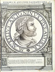Heliogabalus, ilustracja z Imperatorum romanorum omnium orientalium et occidentalium verissimae imagines ex antiquis numismatis, drzeworyt Rudolpha Wyssenbacha, wydrukowany przez Andreasa Gesnera, Zurych,
