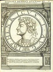 Henryk I Auceps, ilustracja z „Cesarzy rzymskich całego Wschodu i Zachodu”, drzeworyt Rudolpha Wyssenbacha, druk Andreas Gesner, Z