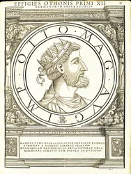 Otho I Magnus, ilustracja z „Cesarzy rzymskich całego Wschodu i Zachodu”, drzeworyt Rudolpha Wyssenbacha, druk Andreas Gesner, Zuric