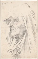 Portret starej kobiety z profilu po lewej stronie