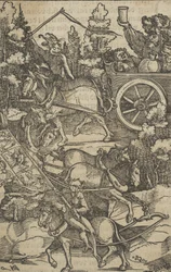 Pijany człowiek na rydwanie w drodze do piekła, z Hymmelwagen o tym, kto żyje ....., 1517.