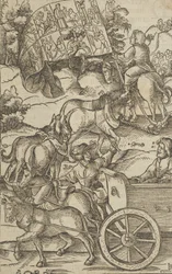 Cnotliwy człowiek na rydwanie w drodze do nieba, z Hymmelwagen auff dem, wer wol leb..., 1517.