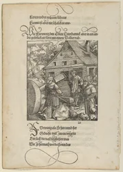 Namawiany przez Fürwittig, Theuerdanck próbuje manipulować kamieniem polerskim, od Theuerdanck,..., 1517.