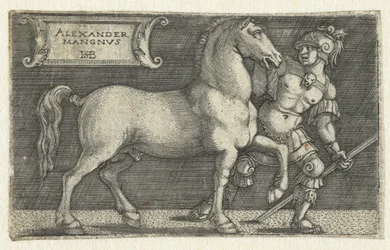 Aleksander Wielki ze swoim koniem Bucefał Alexander Mangnvs (tytuł na obiekcie)