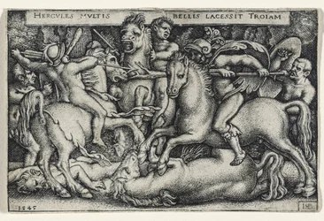 Walka Herkulesa z Trojanami, 1545 (rycina na papierze czerpanym)