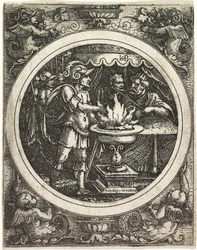 Mucius Scaevola trzymający rękę w ogniu
