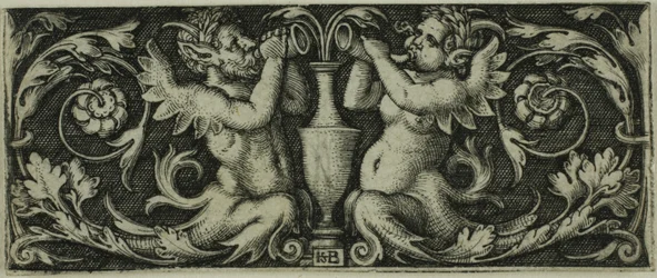 Ornament z dwoma trytonami z czterech winiet