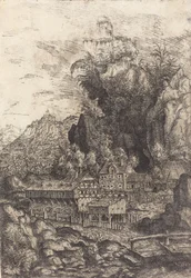 Krajobraz z młynem wodnym, 1553.