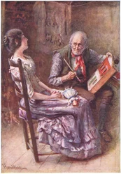 Caleb Plummer i jego niewidoma córka, ilustracja do „Character Sketches from Dickens” opracowanej przez B.W. Matz