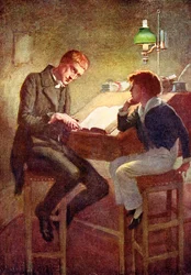 David Copperfield i Uriah Heep, ilustracja do "Character Sketches from Dickens", opracowanie B.W. Matz, 1924 r.