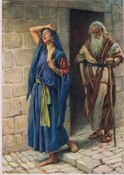 Żona Jeroboama, ilustracja z książki „Kobiety Biblii”, wydanej przez The Religious Tract Society