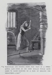 „Szczególnym i żałosnym widokiem był widok słodkiej dziewczynki, takiej jak Sir John Millais, którą chciałby namalować, tańczącej na miechach za trzy pensy dziennie” (zdjęcie czarno-białe)