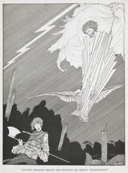 „Jowisz pojawił się przed nim, dzierżąc swoje potężne pioruny”. Ilustracja do „śmiesznych życzeń”.