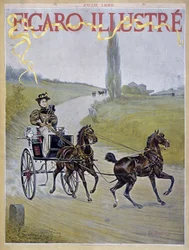 Kobieta prowadząca dorożkę - krowa. w „” Figaro Ilustrowany””