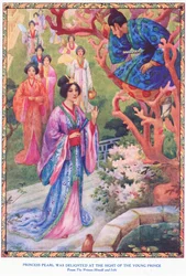 Księżniczka Pearl była zachwycona widokiem młodego księcia (z Księżniczki Hinode i Irihi) (litografia)