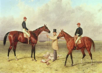 L do R Lord Lyon, zwycięzca Derby, St. Leger i 2000 gwinei; Elland, zwycięzca Ascot Gold Vase, należący do Sir R. Suttona, wyszkolony przez Jamesa Dovera, 1866
