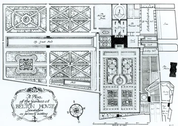 Plan ogrodów w Belton House, Lincolnshire, jak dawniej, c.1900