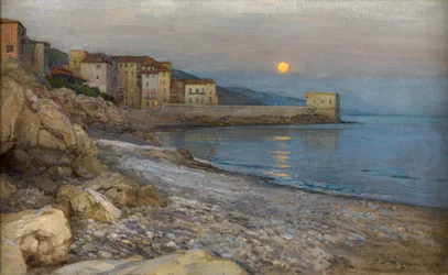 Bastion, Menton, Lazurowe Wybrzeże, Twilight (olej na płótnie ułożonym na desce)