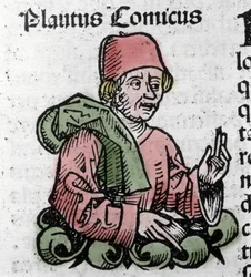 Portret autora komiksu Plaute (Titus Maccius Plautus) (259/251-184 pne) Ksylografia „” Kronik Norymbergi” Hartmanna Schedla