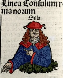 Reprezentacja rzymskiego polityka Lucjusza Korneliusza Sulli (przewodniczący lub Sylla) (138-68 pne) Ksylografia „” Kronik Norymbergi” Hartmanna Schedla