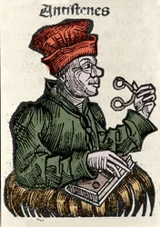 Grecki filozof Antysten (444-365 pne). Ksylografia „Kroniki Norymbergi” Hartmanna Schedela