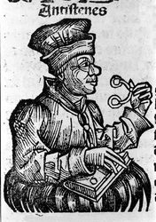Grecki filozof Antysten (444-365 pne). Ksylografia „Kroniki Norymbergi” Hartmanna Schedel