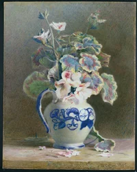 Pelargonie w chińskim dzbanku, 1875 (wc, gwasz na papierze)