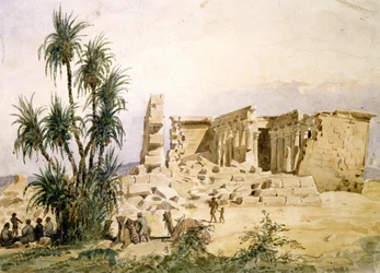 Świątynia Marharraka, Asuan, Nubia, Egipt. Akwarela autorstwa Hectora Horeau (1801-1872), francuskiego architekta.