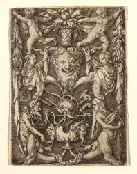 Ornament z maską i figurami groteskowymi