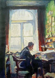 Poeta Cezar Flaischlen przy biurku, 1912.