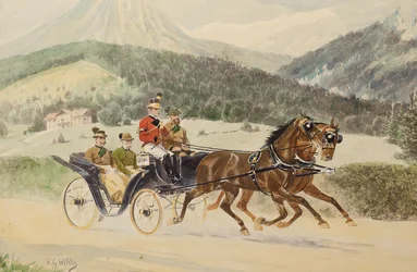 Cesarz Austrii Franciszek Józef I i arcyksiążę Franciszek Ferdynand w powozie, 1900-1910.