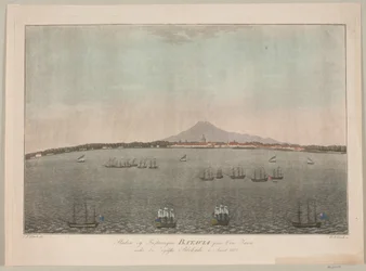 Miasto i twierdza Batavia na wyspie Jawa podczas angielskiej blokady w 1800 roku