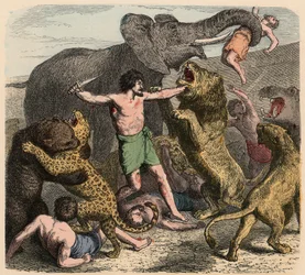 Starożytny Rzym: przestępcy atakowani przez dzikie zwierzęta, 1866 r.
