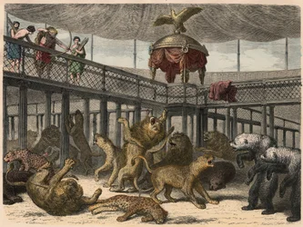 Starożytny Rzym: Zabijanie dzikich zwierząt w amfiteatrze przez cesarza, 1866 r.