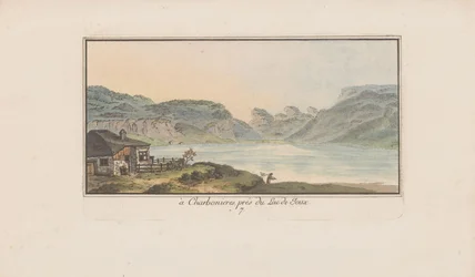 Widok na Les Charbonnières na Lac de Joux w Charbonieres, niedaleko Lac de Joux (tytuł na obiekcie) Krajobrazy w Szwajcarii (tytuł serii) Zbiór kilku perspektyw w Szwajcarii (tytuł serii)