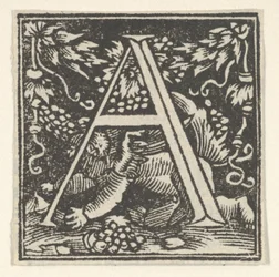 Pierwsza litera A z putto, ca. 1538.