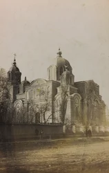 I wojna światowa: Ukraina w latach 1914-1916 podczas najazdu wojsk niemieckich. Widok Sumy (zdjęcie czarno-białe)