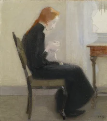 Dziewczyna szydełkująca - Dziewczyna szydełkująca, Schjerfbeck, Helene (1862-1946). olej na płótnie
