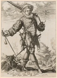 Stojący landsknecht z muszkietem i piką