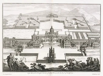 Zamek Howard w Yorkshire, z „Vitruvius Britannicus” lub „The British Architect, zawierający plany, elewacje i sekcje regularnych budynków publicznych i prywatnych w Wielkiej Brytanii” autorstwa Colina Campbella