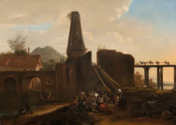 Travelers at Rest obok klasycznych ruin, 1663 olej na płótnie