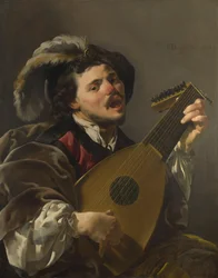 niderlandzki: Zingende lute spelen man Mężczyzna grający na lutni