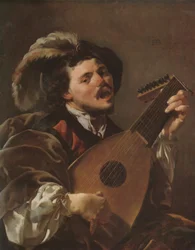 niderlandzki: Zingende lute spelen man Mężczyzna grający na lutni