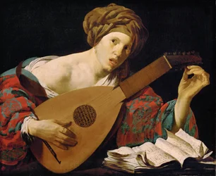 Lutniarz - Hendrick Jansz Terbrugghen (ter Brugghen) (1588-1629). Olej na płótnie, ok. 1627. Wymiar: 71x85 cm. Muzeum Historii Sztuki, Wiedeń