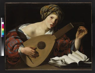 Młoda kobieta strojąca lutnię, ok. 1626-27